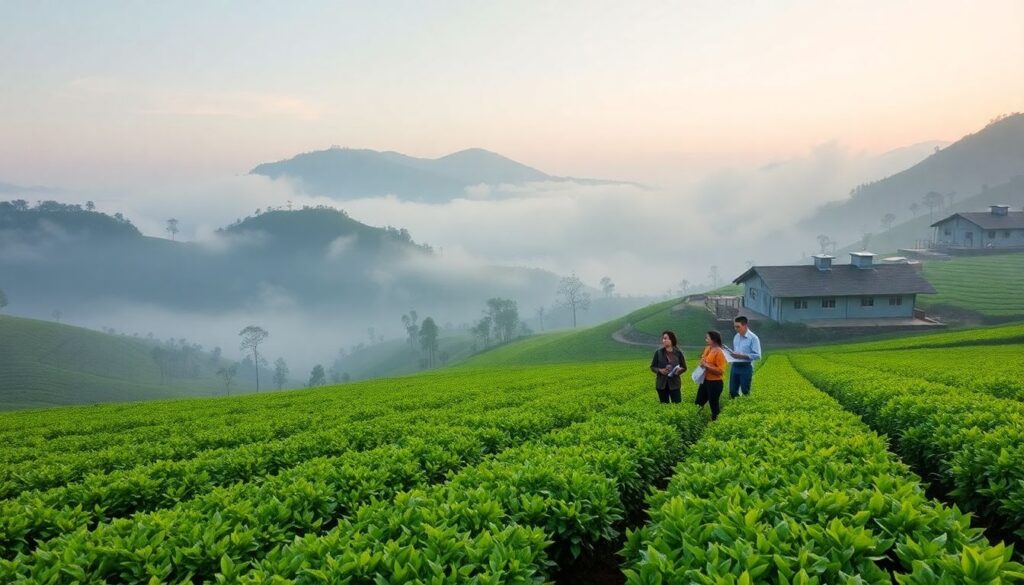 Чайные фермы и устойчивое производство в современном Востоке - иллюстрация