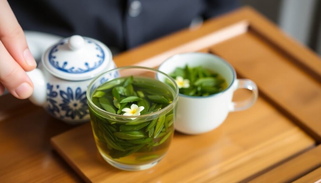 Традиционная чайная церемония в Корее: чонми и аромат чая жасмин - иллюстрация